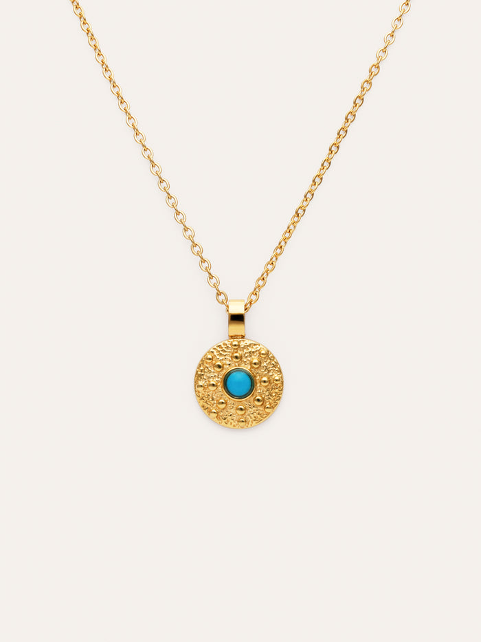 Collar Medallion Aqua Acero Baño Oro