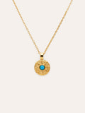 Collar Medallion Aqua Acero Baño Oro