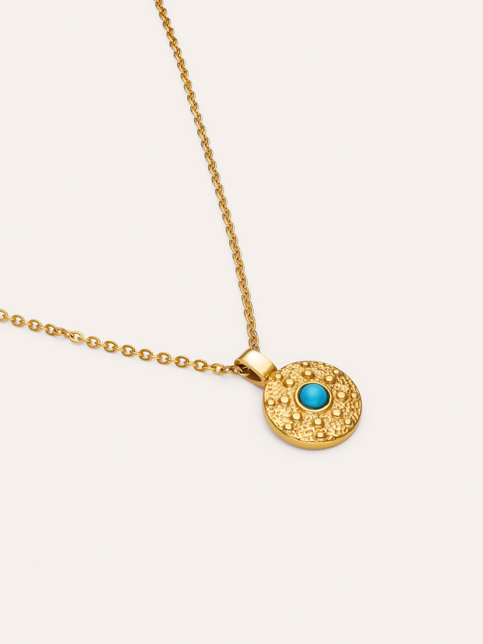 Collar Medallion Aqua Acero Baño Oro