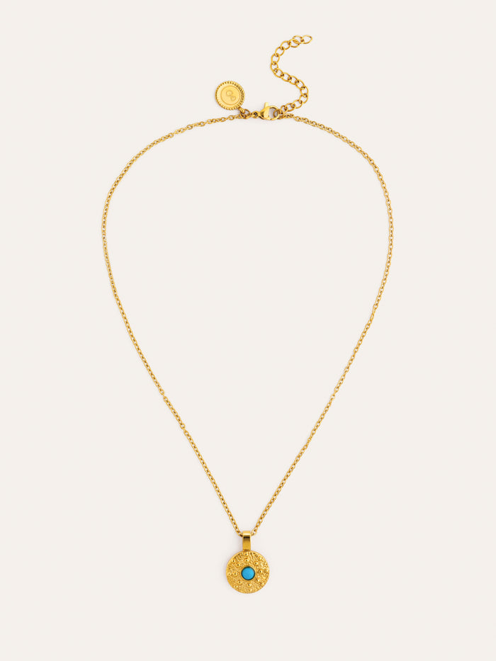 Collar Medallion Aqua Acero Baño Oro