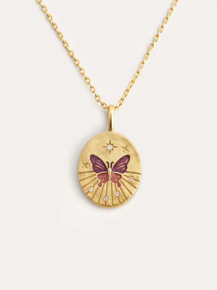 Collar Medallion Butterfly Rose Baño Oro
