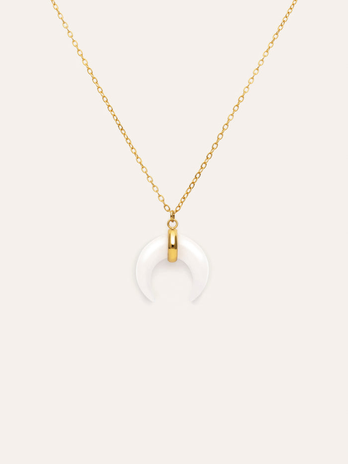 Collar Mini Moon Blanco Acero Baño Oro
