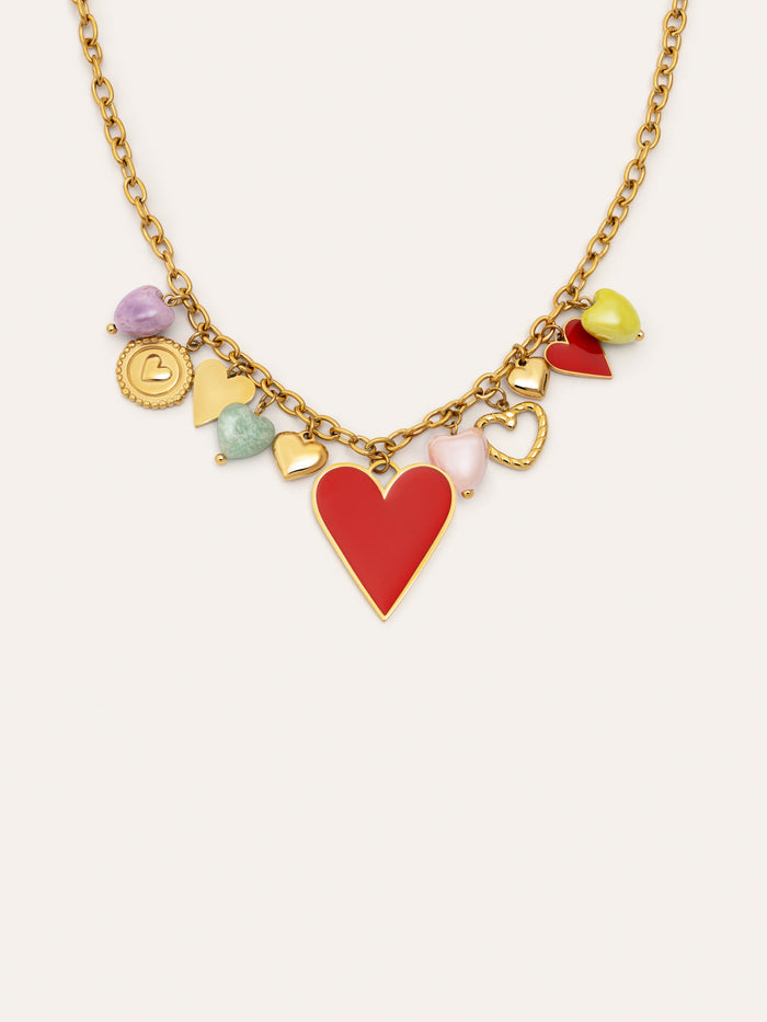 Collar Multicharms Corazones Acero Baño Oro