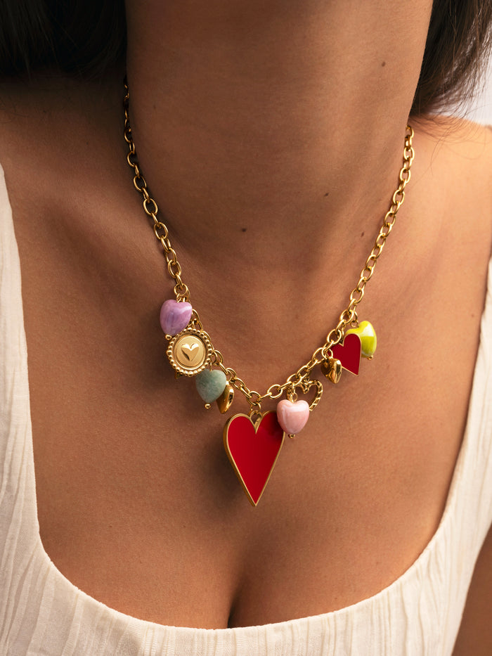Collar Multicharms Corazones Acero Baño Oro