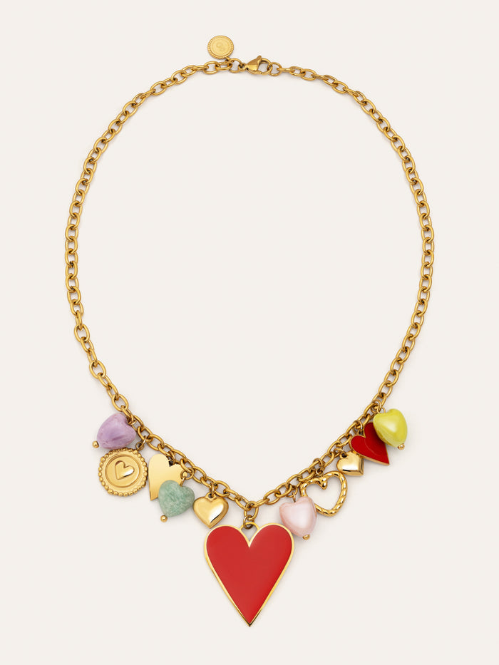Collar Multicharms Corazones Acero Baño Oro