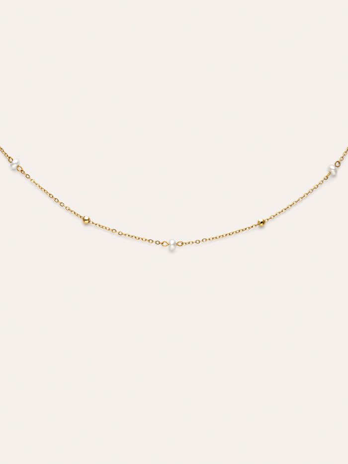 Collar Pearl Dots Acero Baño Oro