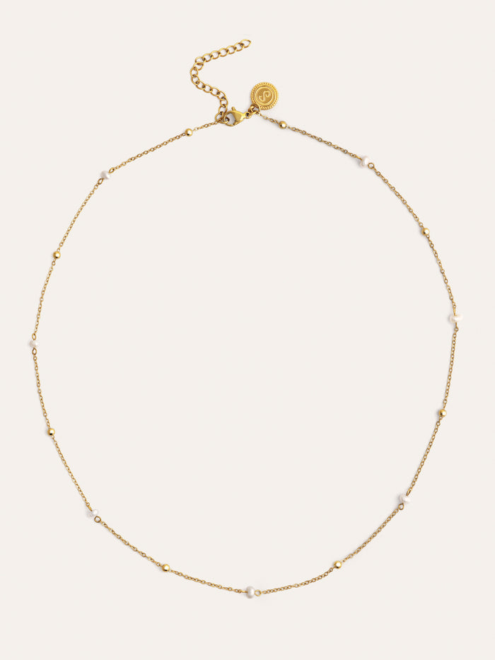 Collar Pearl Dots Acero Baño Oro