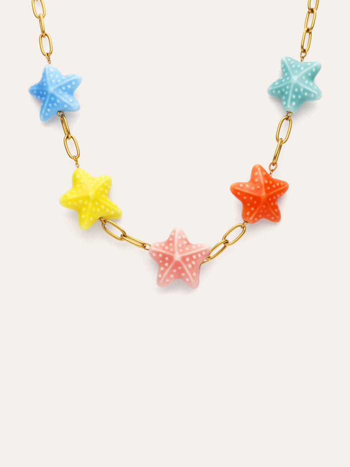 Collar Starfish Chic Color Acero Baño Oro