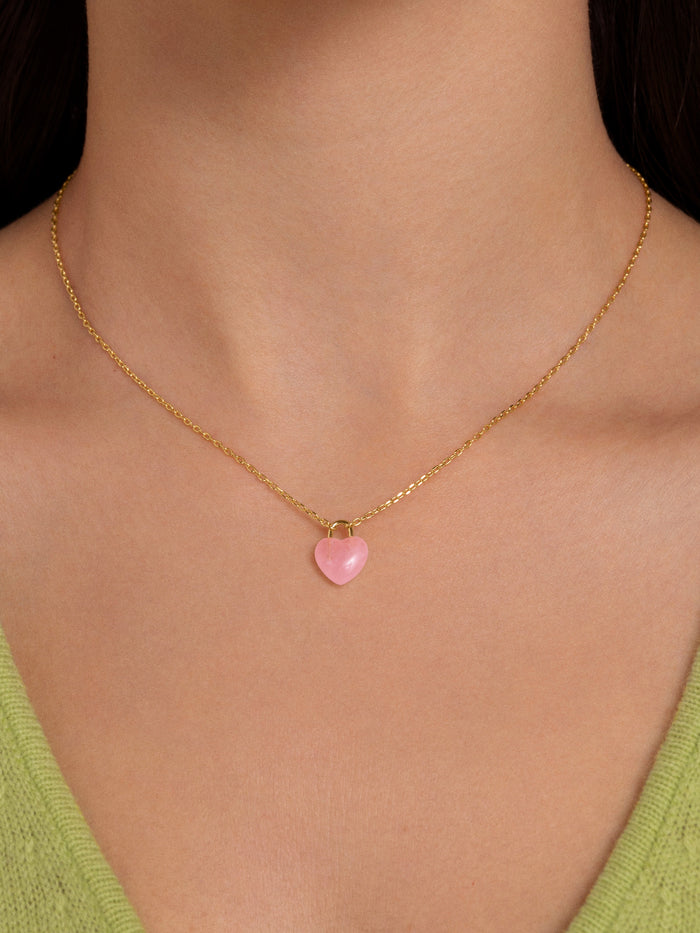Collar Sweet Heart Pink Stone Baño Oro