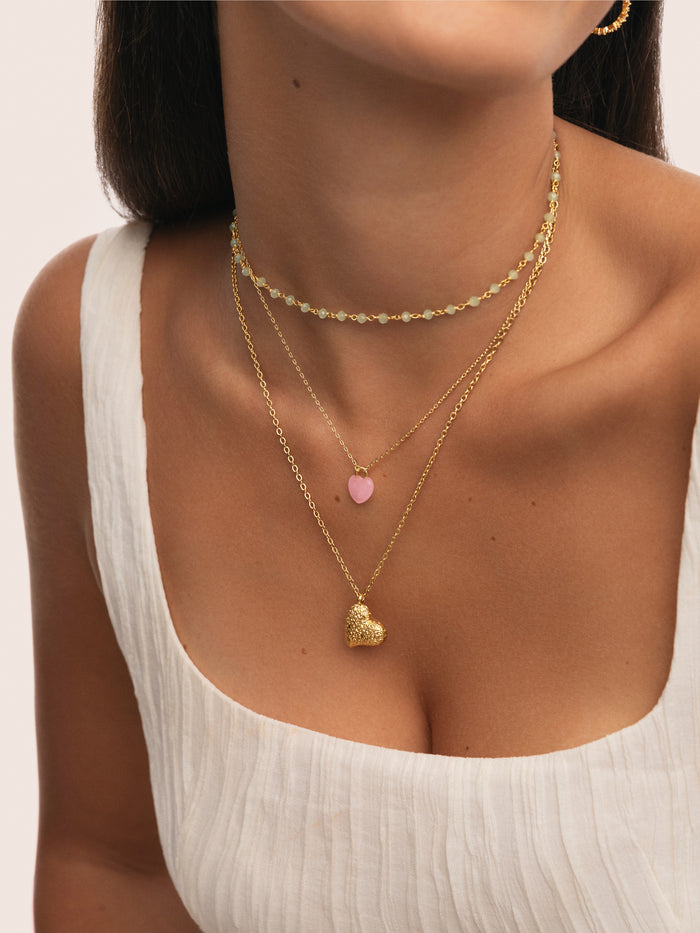 Collar Sweet Heart Pink Stone Baño Oro