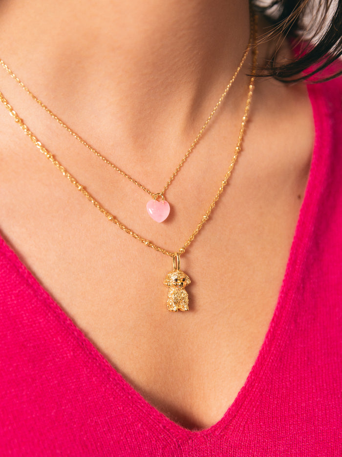 Collar Sweet Heart Pink Stone Baño Oro