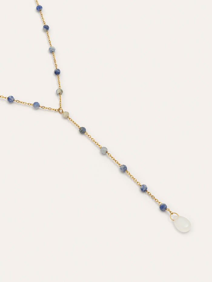 Collar Y Cianita Stones Acero Baño Oro