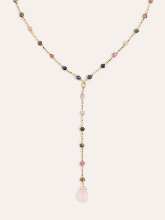 Collar Y Turmalina Stones Acero Baño Oro