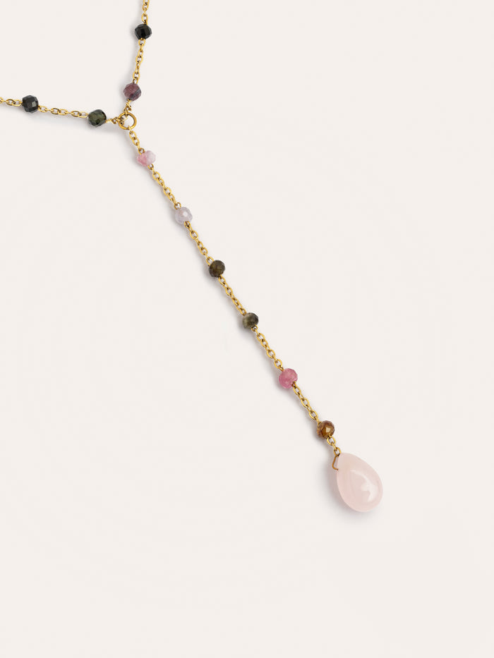Collar Y Turmalina Stones Acero Baño Oro