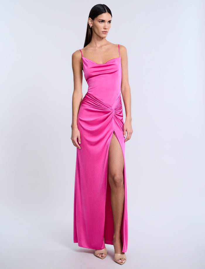 Cowl Draped Gown With Twist