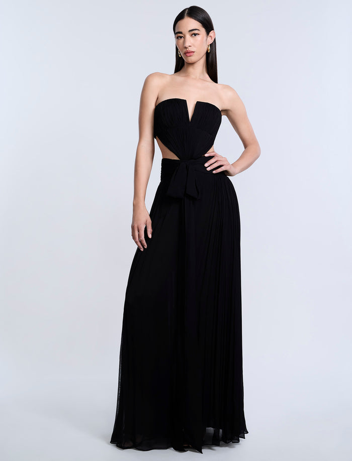 Cutout Shirring Bow Tie Gown