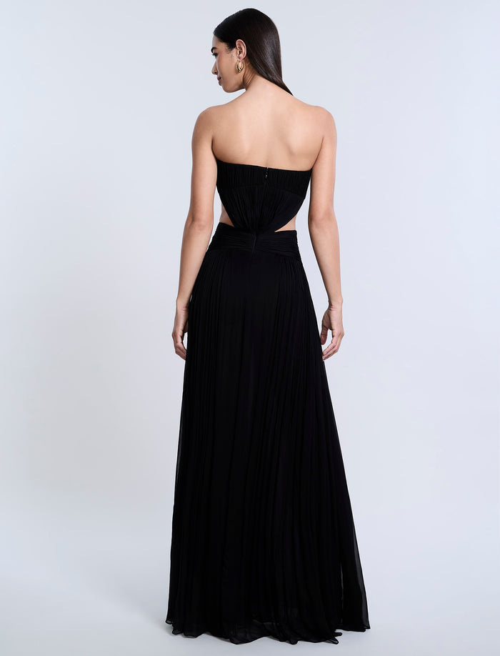 Cutout Shirring Bow Tie Gown
