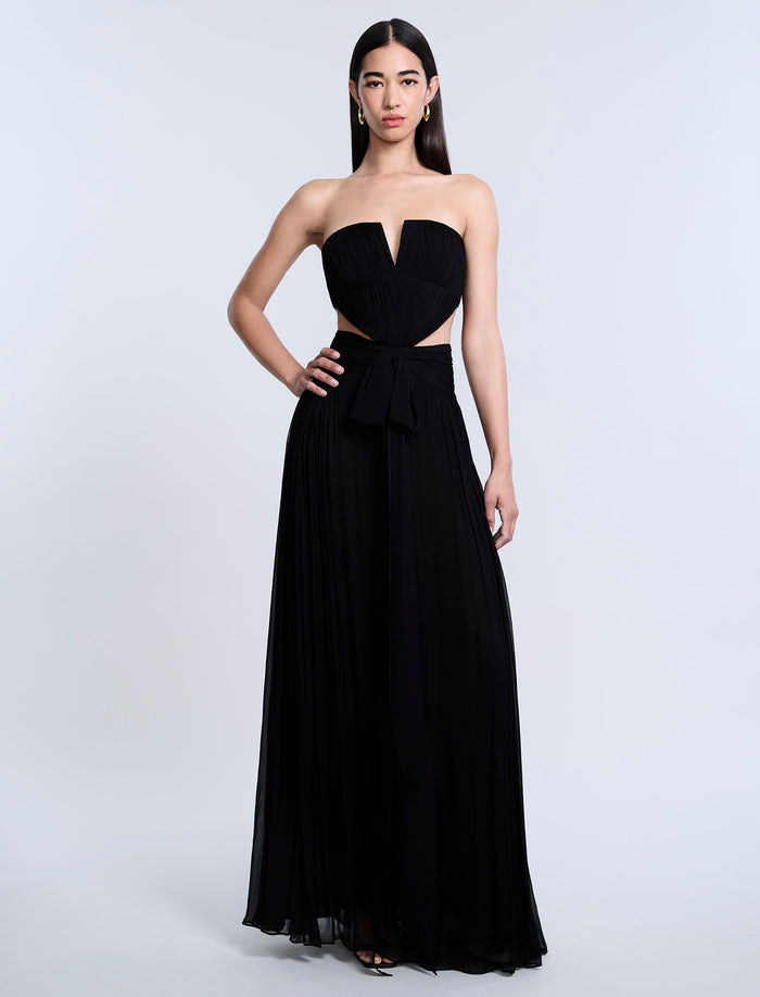 Cutout Shirring Bow Tie Gown