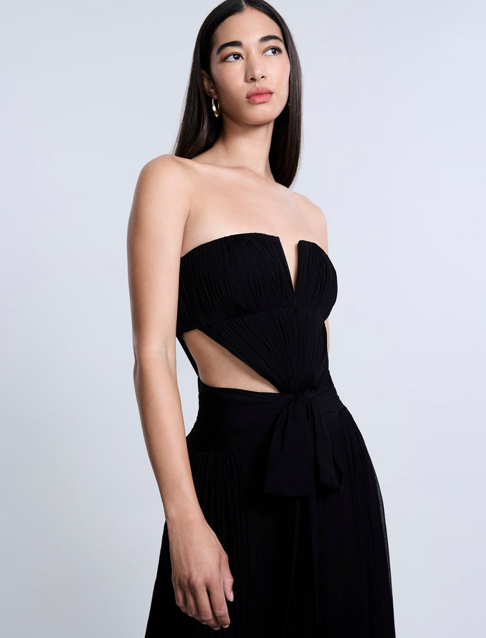 Cutout Shirring Bow Tie Gown