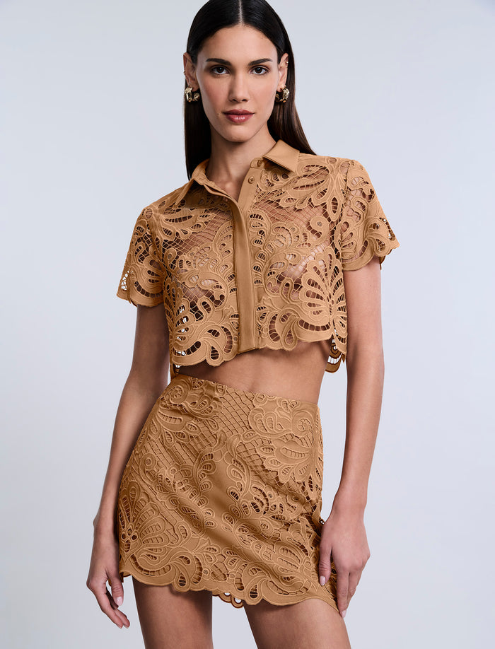 Eyelet  Button Down Polo
