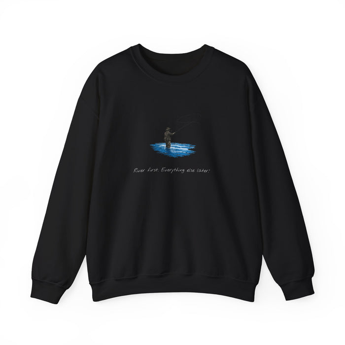 Fishing Crewneck Sweatshirt — Minimal Fly Fisherman Design