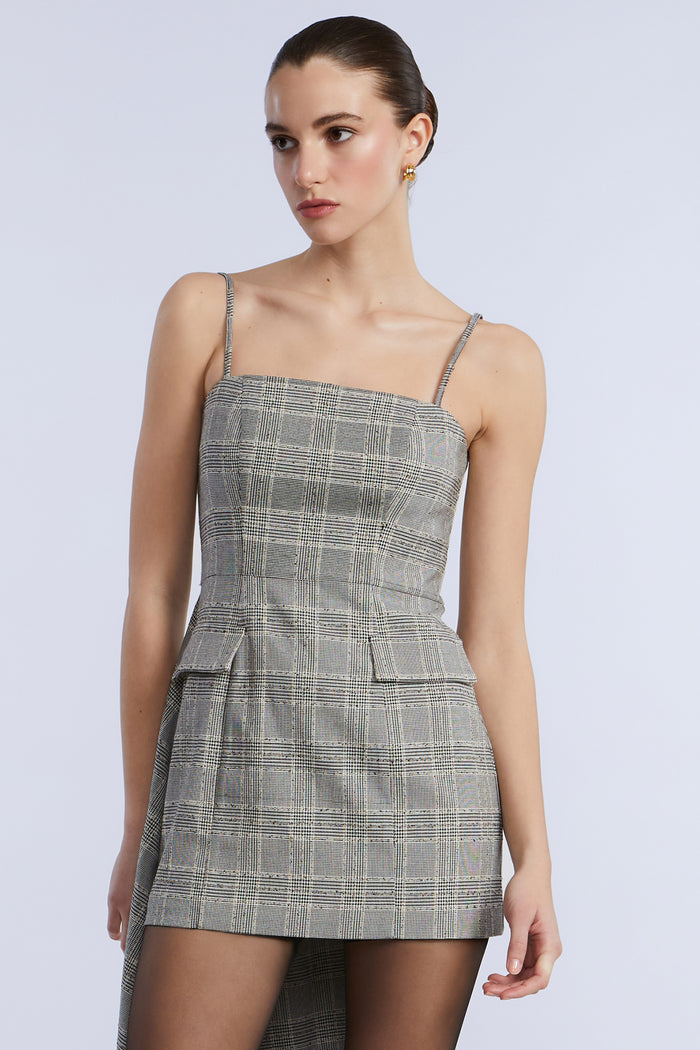 Glen Plaid Dress With Drape