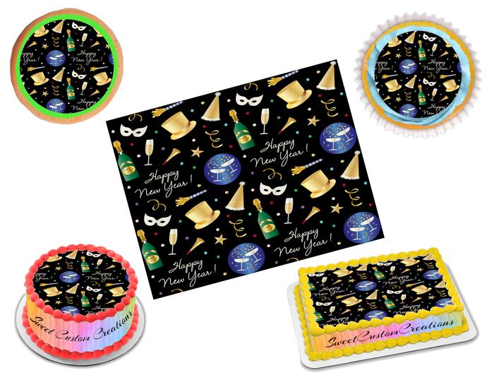 Happy New Year Edible Image Frosting Sheet #5 Topper (70+ sizes)