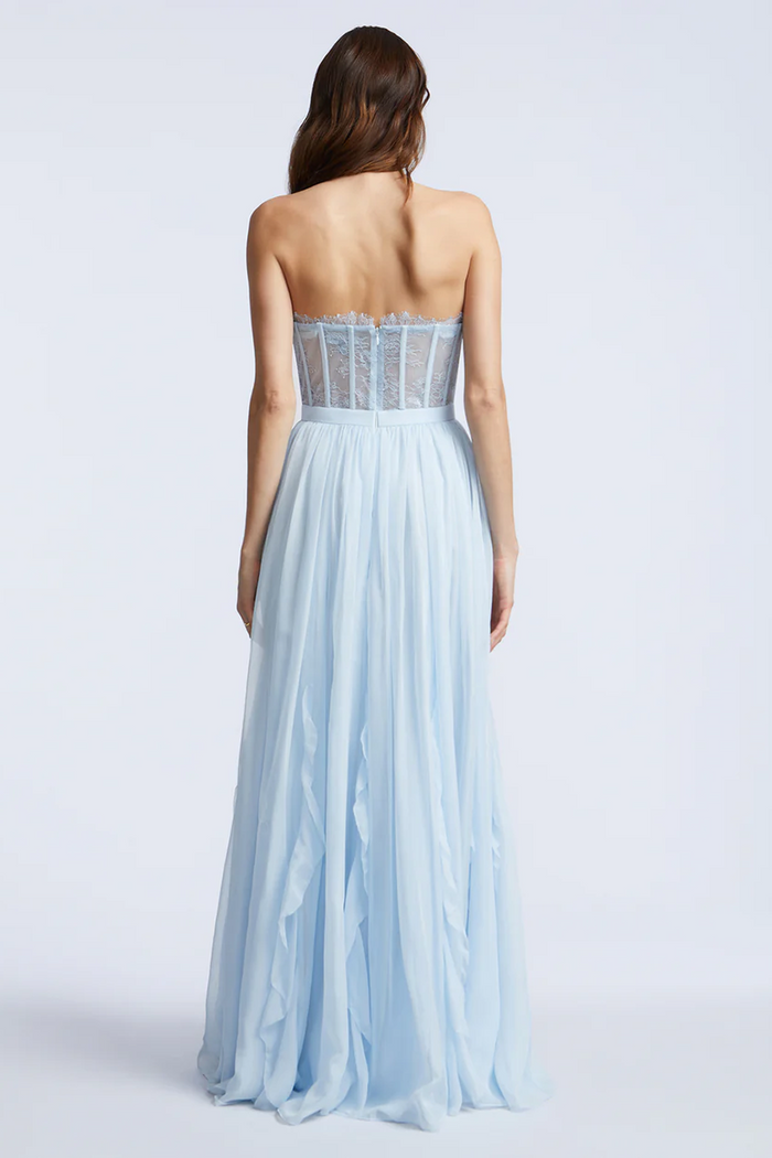 Lace Bodice Chiffon Ruffle Gown