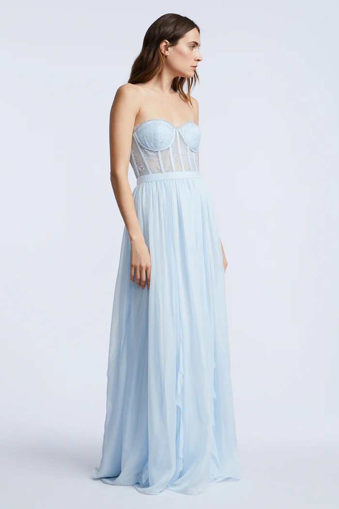 Lace Bodice Chiffon Ruffle Gown