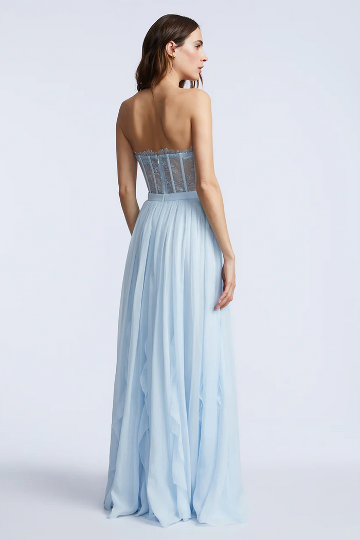 Lace Bodice Chiffon Ruffle Gown