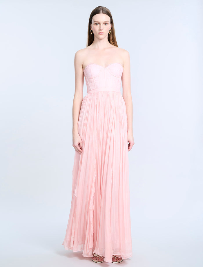Lace Bodice Chiffon Rufle Gown