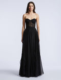 Lace Bodice Chiffon Rufle Gown