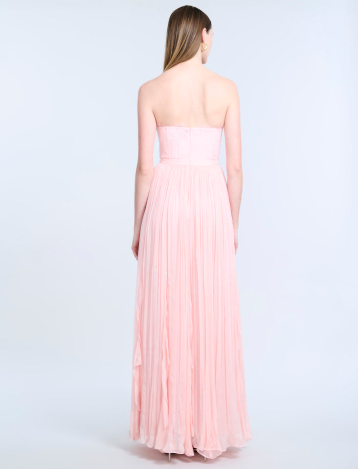 Lace Bodice Chiffon Rufle Gown
