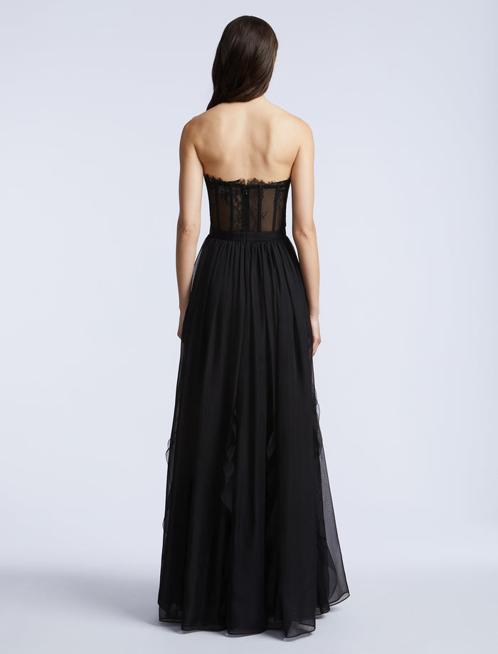 Lace Bodice Chiffon Rufle Gown
