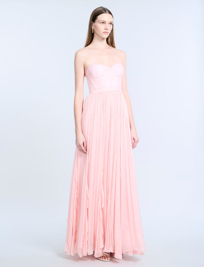 Lace Bodice Chiffon Rufle Gown