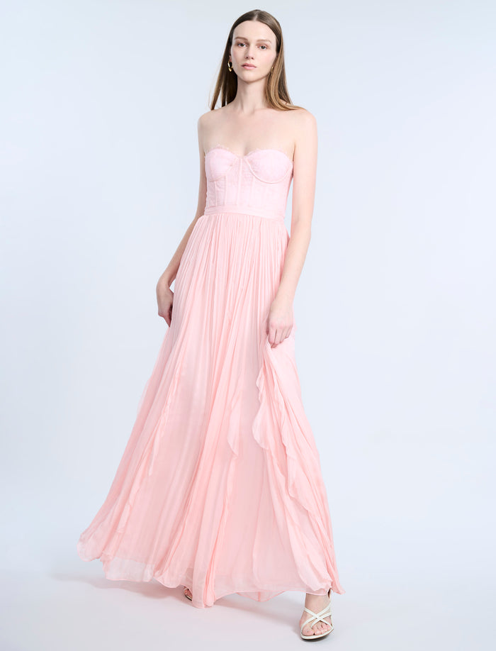 Lace Bodice Chiffon Rufle Gown