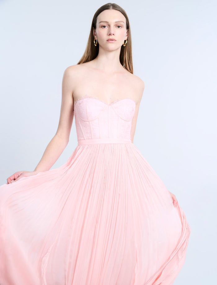 Lace Bodice Chiffon Rufle Gown