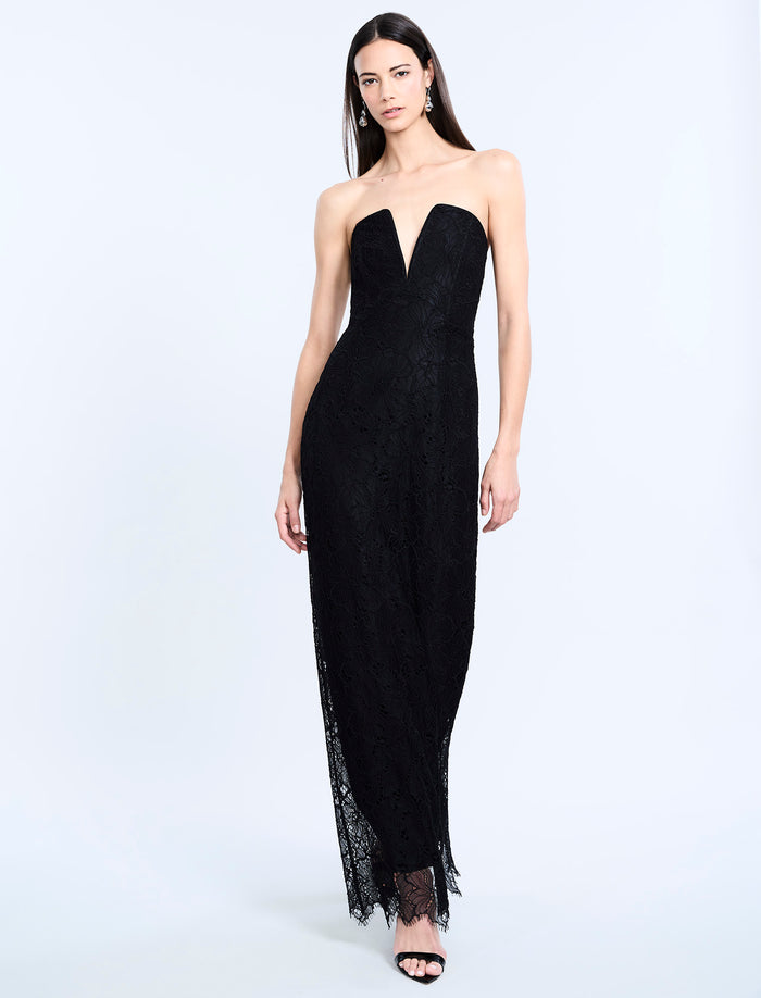 Lace Strapless V Neckline Gown