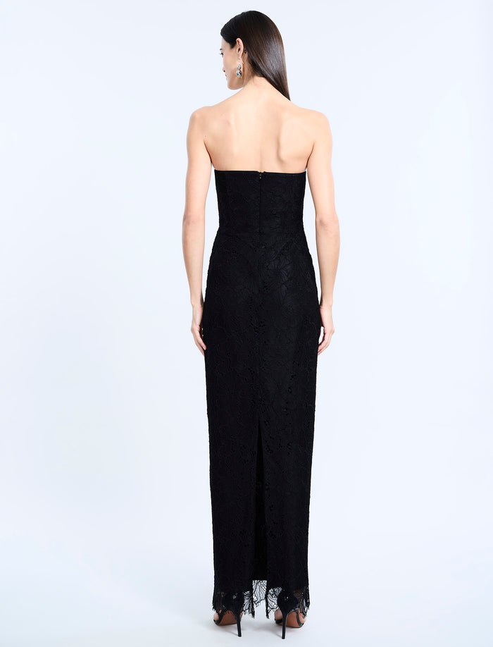 Lace Strapless V Neckline Gown