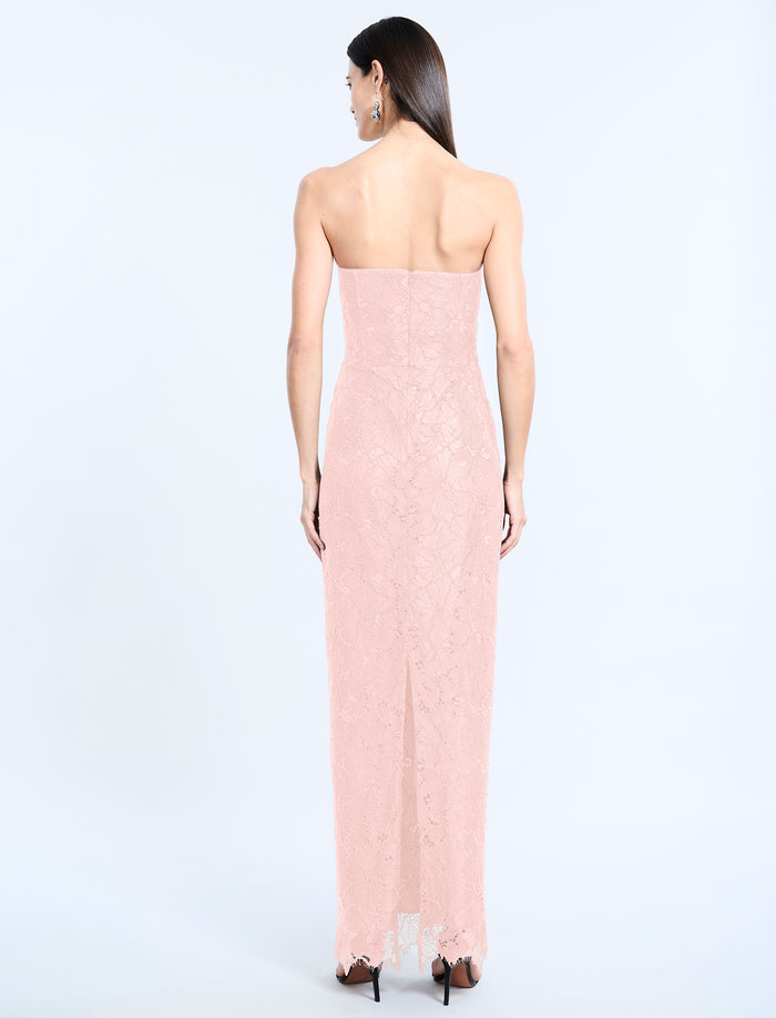 Lace Strapless V Neckline Gown