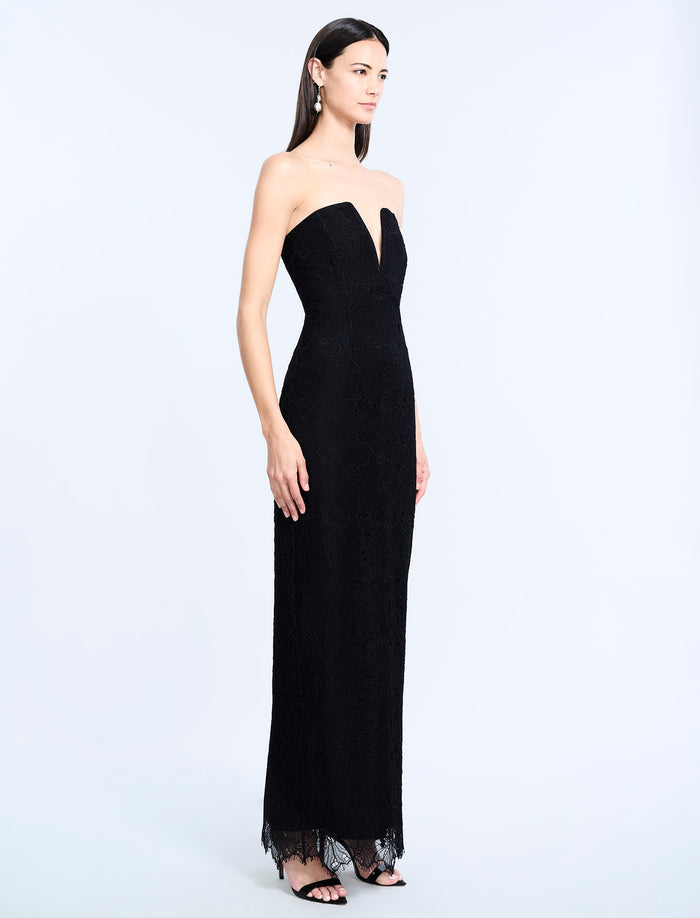 Lace Strapless V Neckline Gown