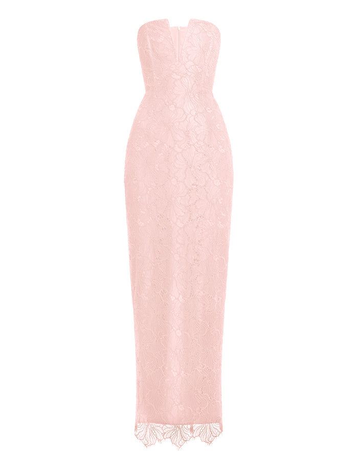 Lace Strapless V Neckline Gown