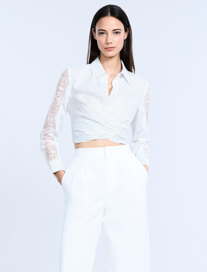 Lace Stripe Tie Back Top