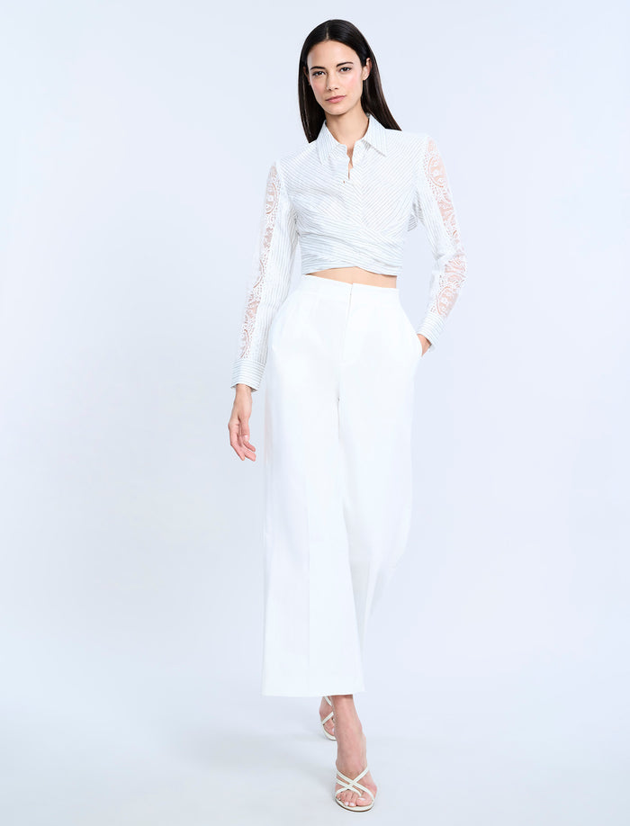 Lace Stripe Tie Back Top