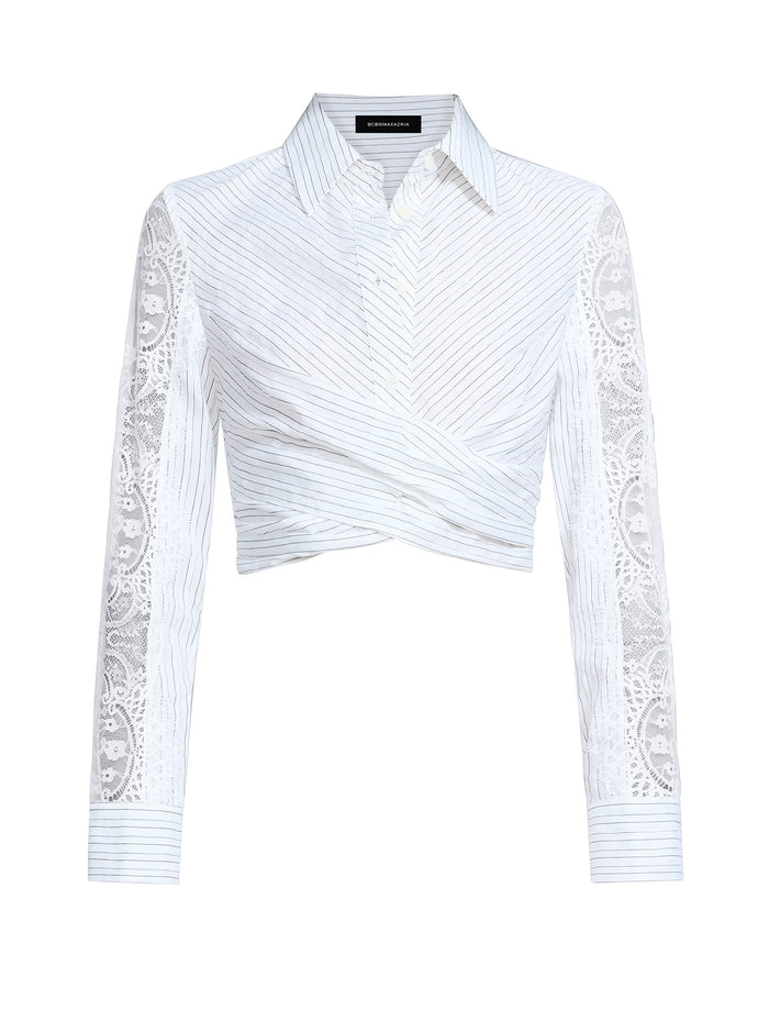 Lace Stripe Tie Back Top