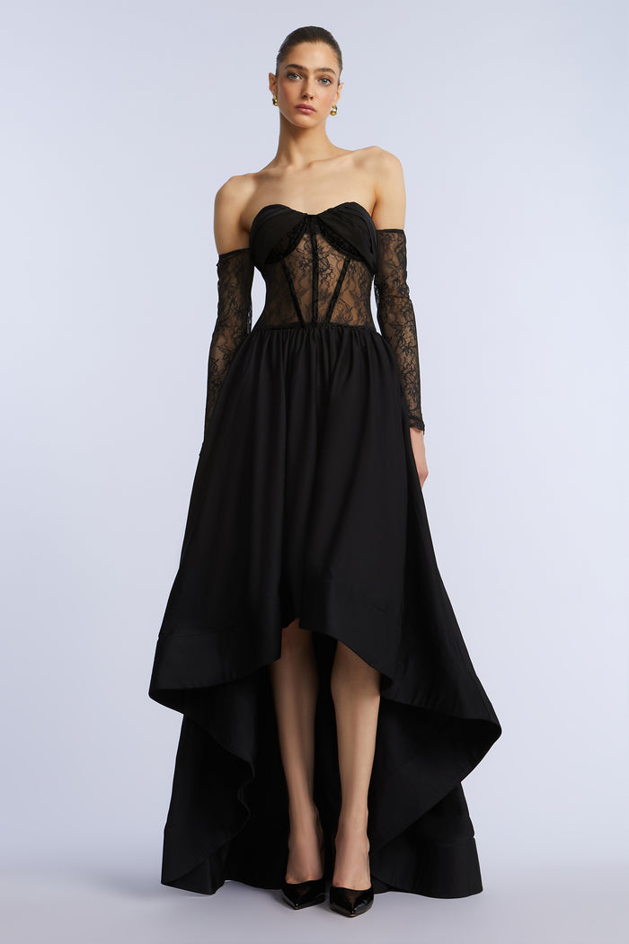 Lace Taffeta High-Low Gown