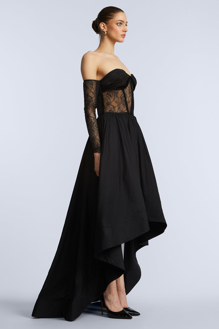 Lace Taffeta High-Low Gown