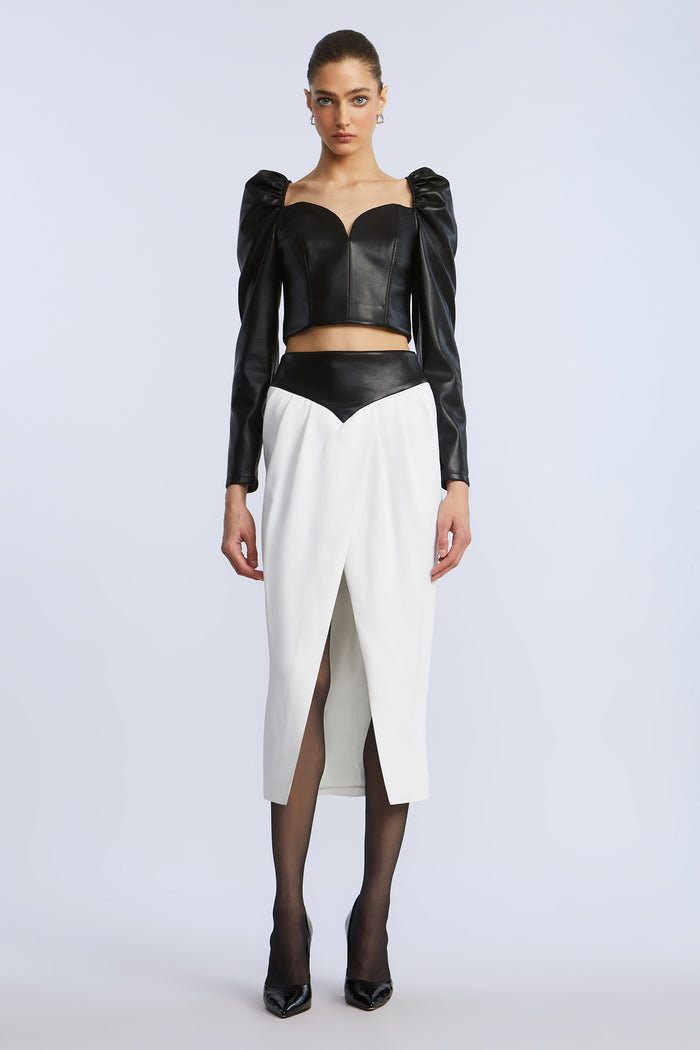 Leather Crepe Skirt