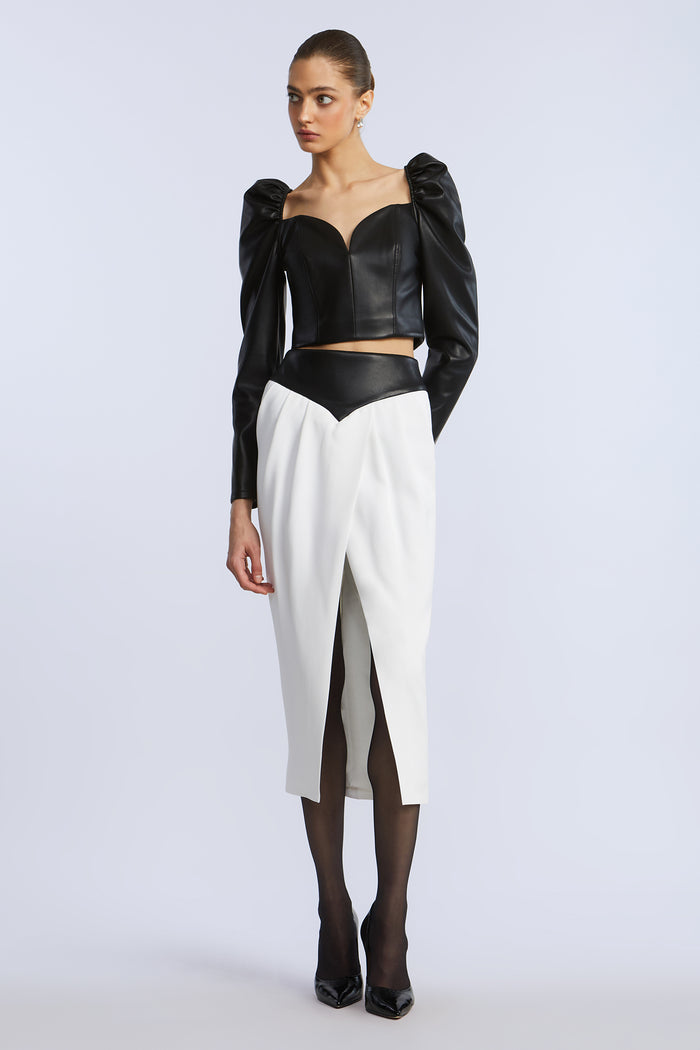 Leather Crepe Skirt