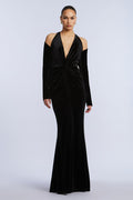 Long Sleeve Halter Velvet Gown